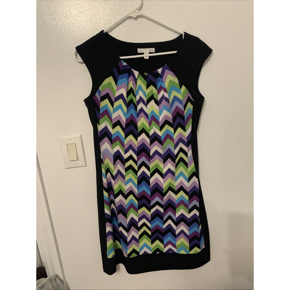London Times Blue Chevron Sheath Midi Dress Womens Size 6 Cocktail Party
